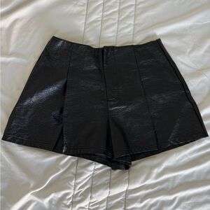 H&M Black High Waist Leather Shorts